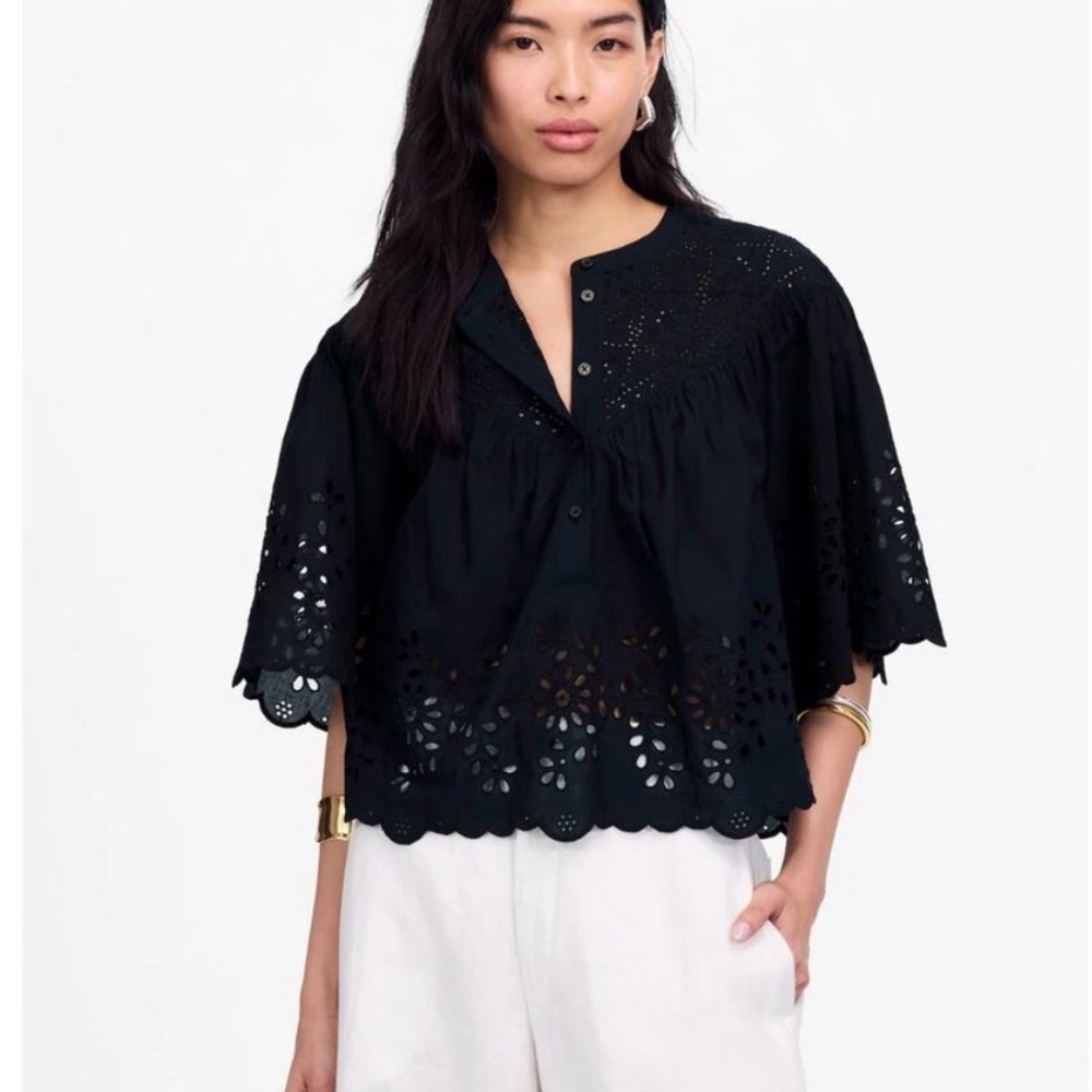 Madewell Black Eyelet Short-Sleeve Blouse - Women NWT